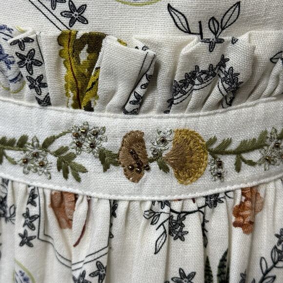 Christian Lacroix Linen Blend Maxi Dress Size S White Floral Beaded Tie Back NEW - Picture 6 of 12